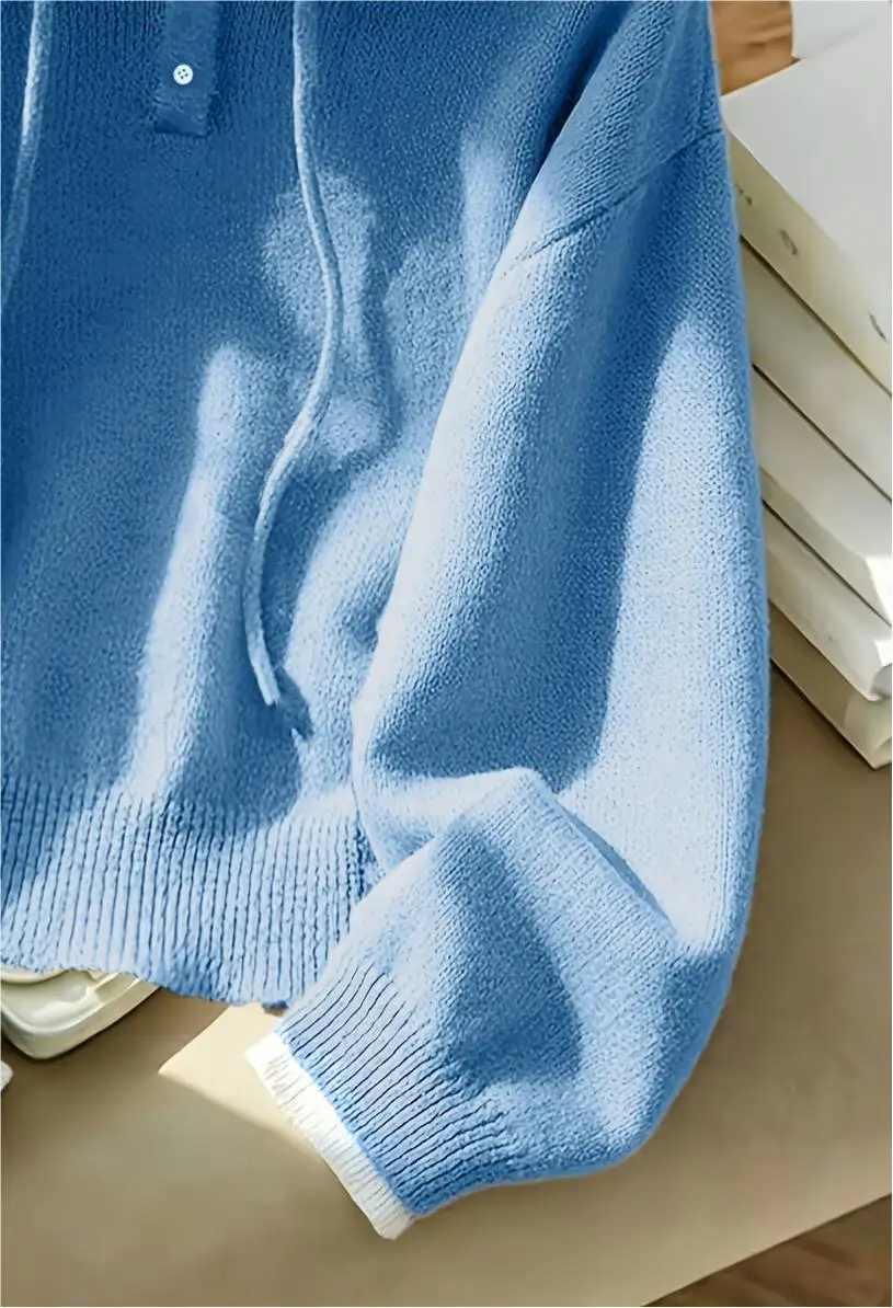 Picture 5: Women's short-length hooded knitted shirt with a fake two-piece design, fashionable and versatile, suitable for autumn and winte