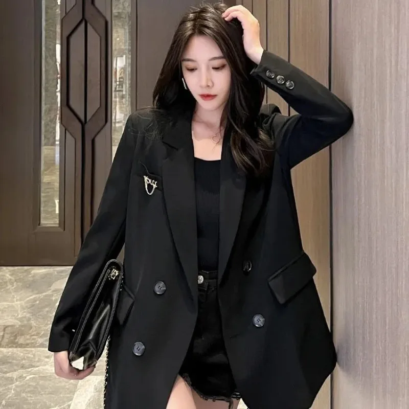 Spring 2024 New Blazer Jacket Women's Outwear Fashion Loose Elegant Long-Sleeved Double-Breasted Y2k Leisure Blazer Coat Tops