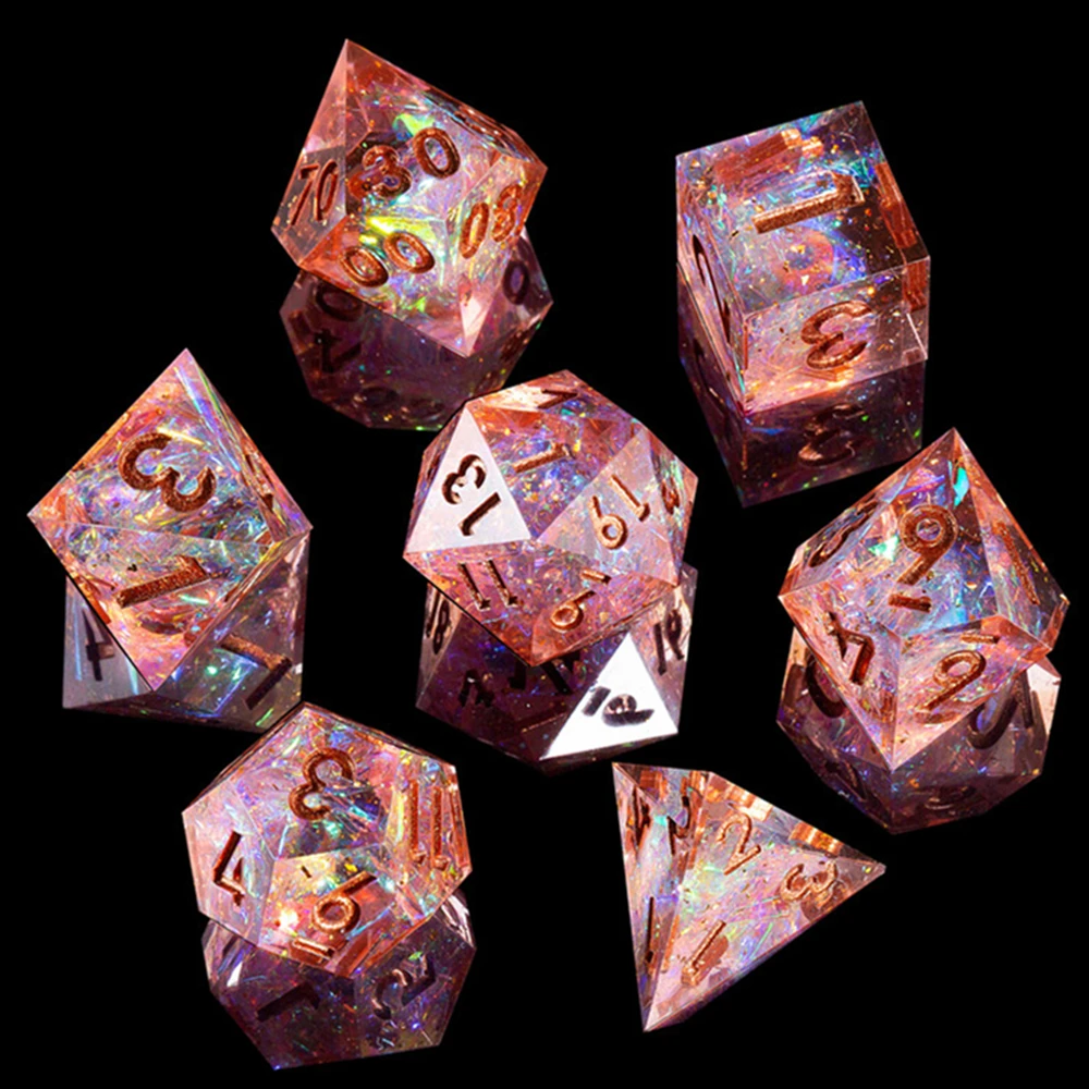 MINI PLANET D&D Dice Set Polyhedral Resin Dice For RPG Desktop Game Galaxy Pink Handmade Dice Set D&D Accessories 7pcs/set