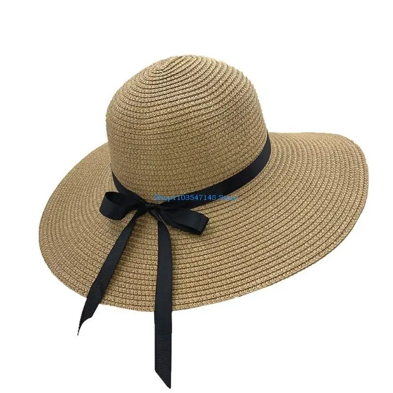 P88B Damen-Sonnenstrohhut mit breiter Krempe, Sommerhut, faltbarer Schlapphut für Damen