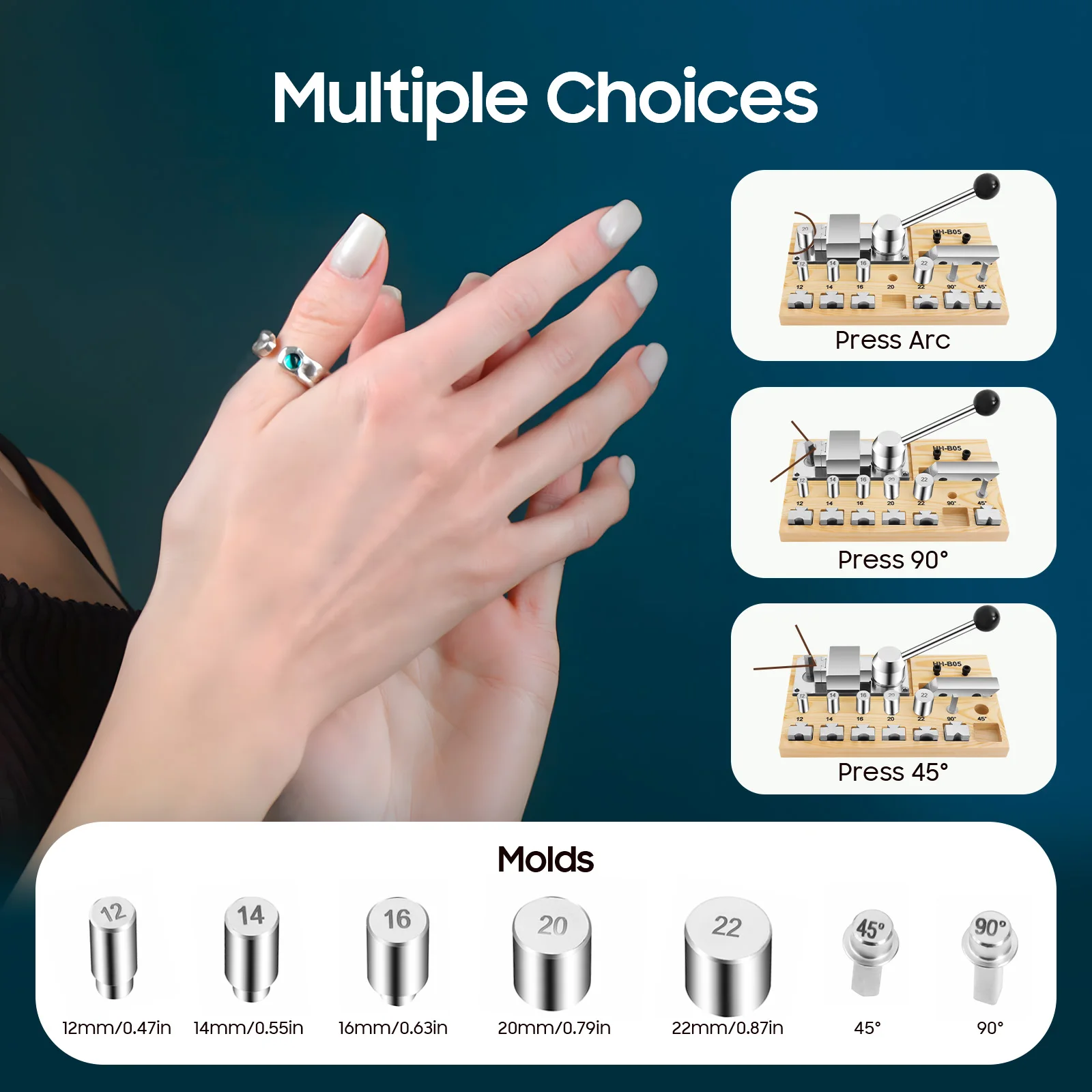 7 in 1 Multiple Sizes Ring-bending Tool with Clear Marking and Practical Handle for Earrings, Gold, Silver, and Copper Rings