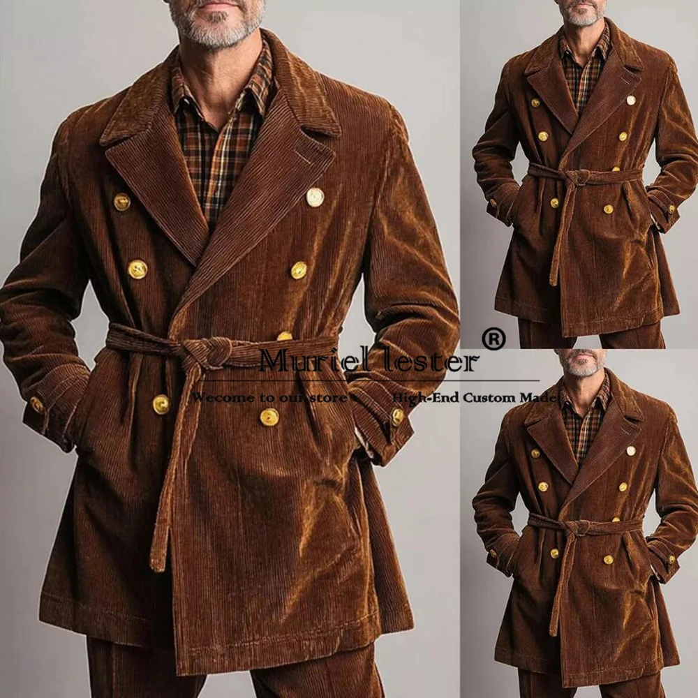 

Vintage Corduroy Men's Suit Double Breasted Blazer Customized 2-Piece Man Business Dinner Party Tuxedxo traje de hombre elegante