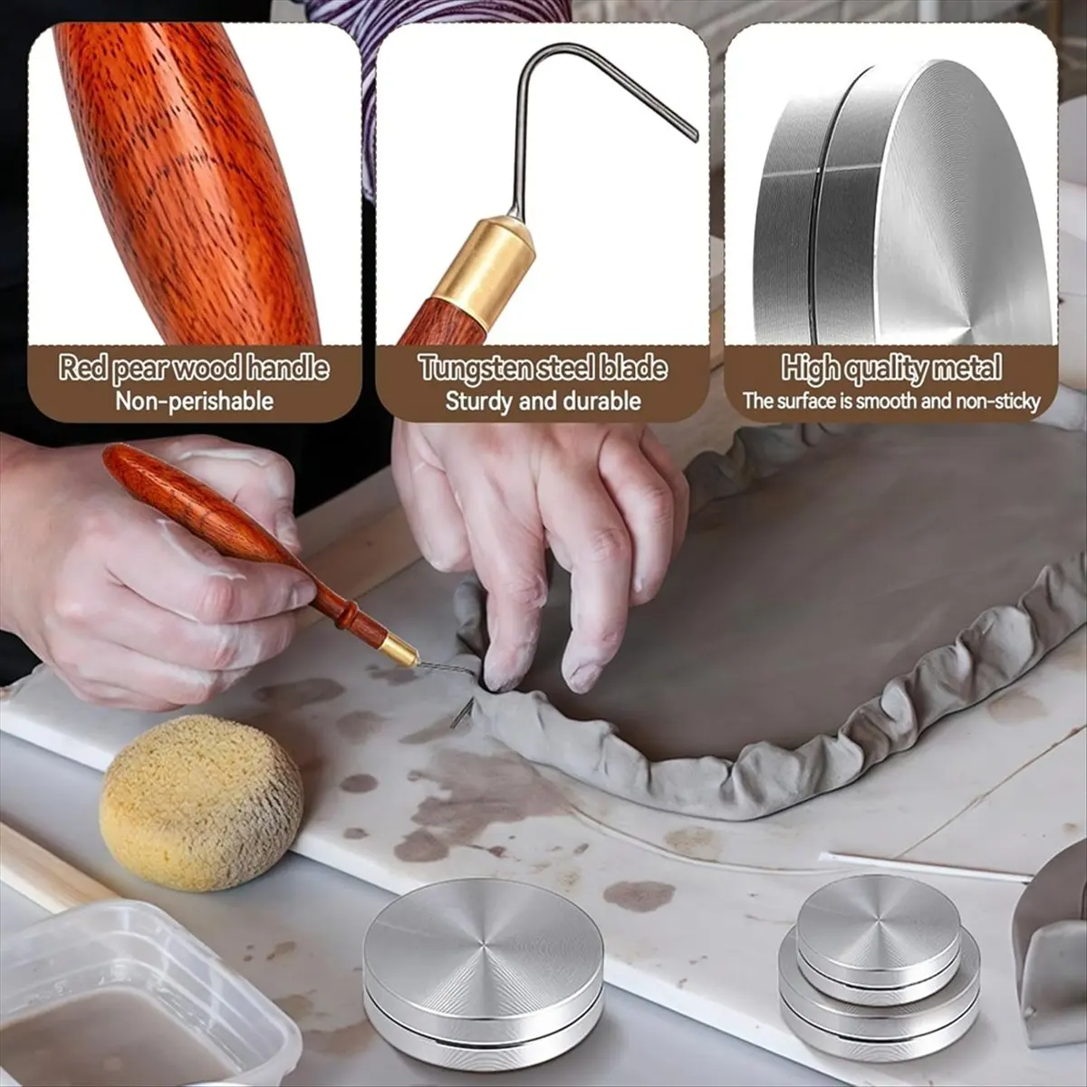 Pottery Trimming Tool Kit, L-Shape Tungsten Pottery Tools +Trimming Spinner Tool (30mm/38mm/45mm)for Potters Clay Artist