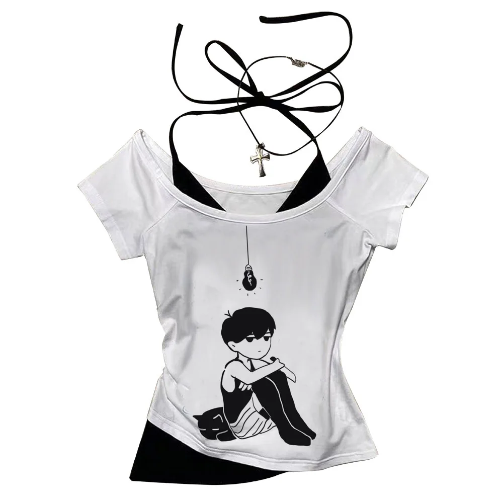 Omori crop top shoujo 2000s baddie japanese scene  vintage t shirt japanese manga grunge harajuku jojifuku