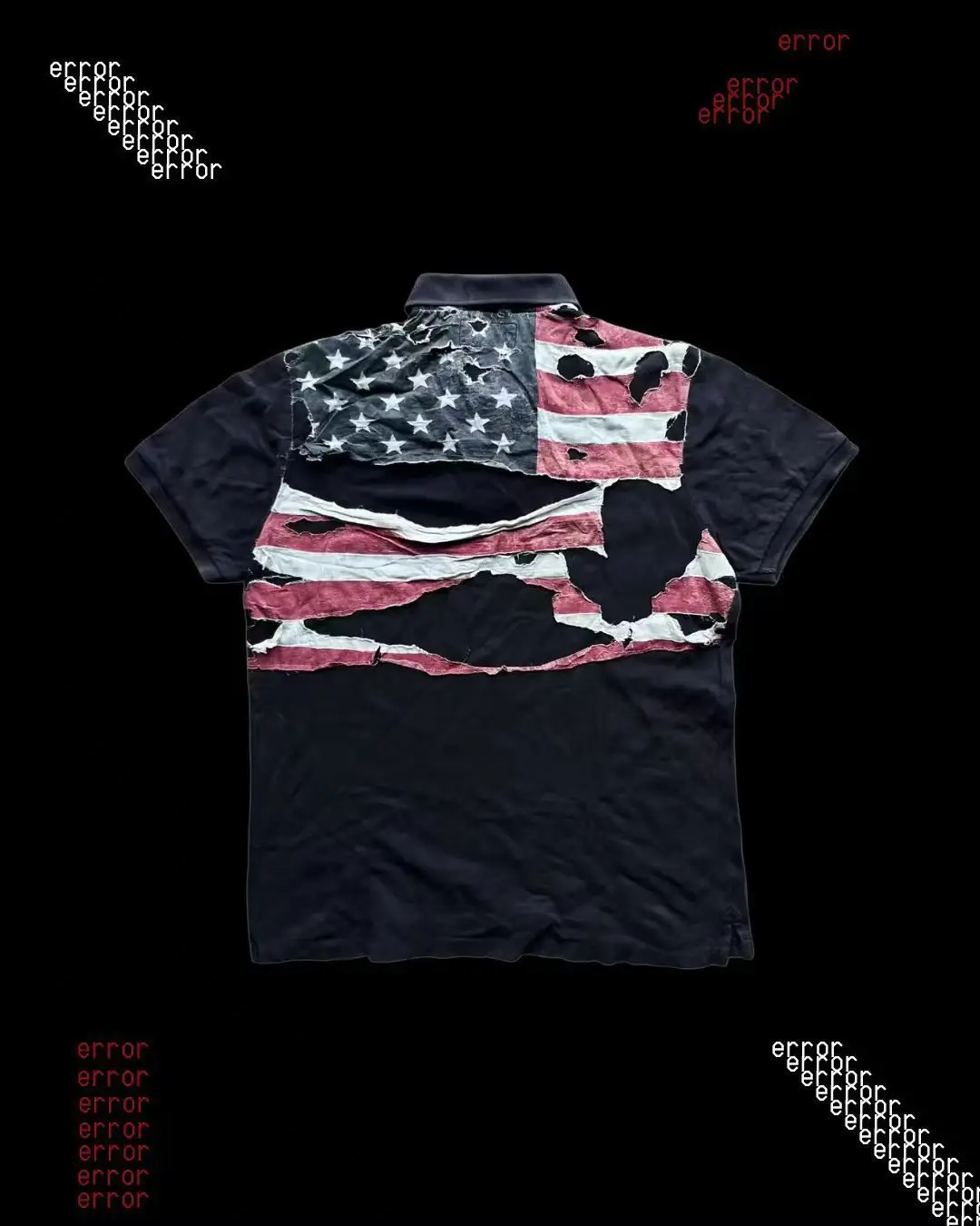 America Retro Flag Polo Shirt Streetwear Men Women Hip Hop Tear Patchwork Short Sleeve Shirt Y2k Cotton Top Baseball Clothing
