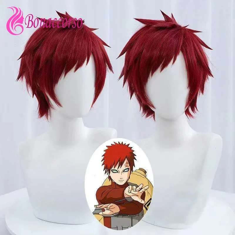 Parrucca cosplay HOKAGE NINJA Gaara Parrucca sintetica corta riccia rosa Anime Coser Parrucca in fibra resistente al calore di alta qualità Festa quotidiana