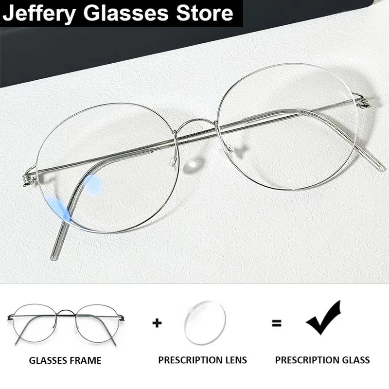Denmark Brand Men Round Prescription Glasses Frame Women Air Titanium Ultralight Optic Myopia Reading Eyeglasses Graduate Gafas