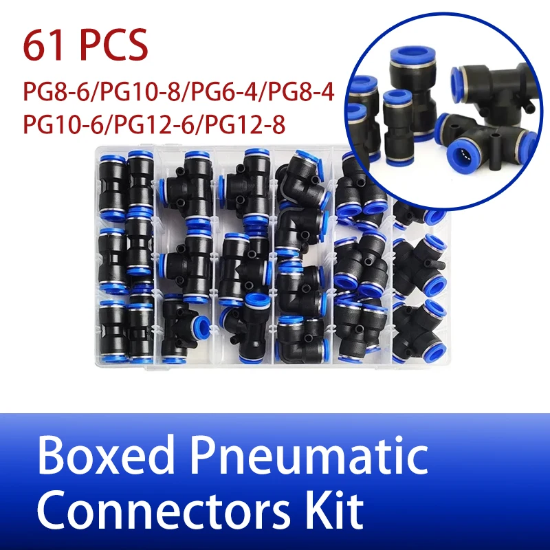 

61PCs Boxed PG Pneumatic Connector Air Pipe 4mm 6mm 8mm 10mm 12mm PG8-6 PG10-8 PG6-4 PG8-4 PG10-6 PG12-6 PG12-8