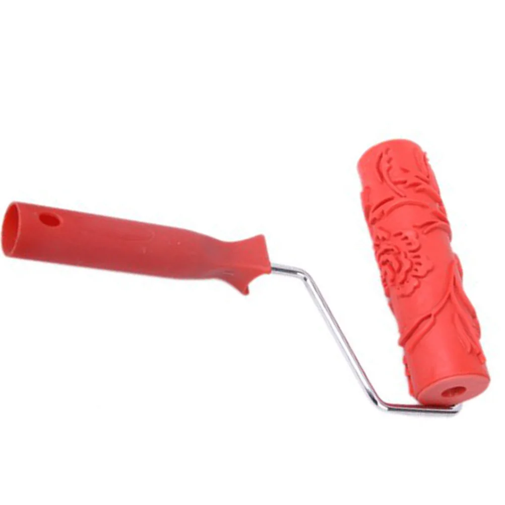 Rolo de pintura com padrão de flor vermelha, 7 unidades, para decoração de parede, ferramenta de pintura de borracha durável, textura, efeito de pintura à base de água