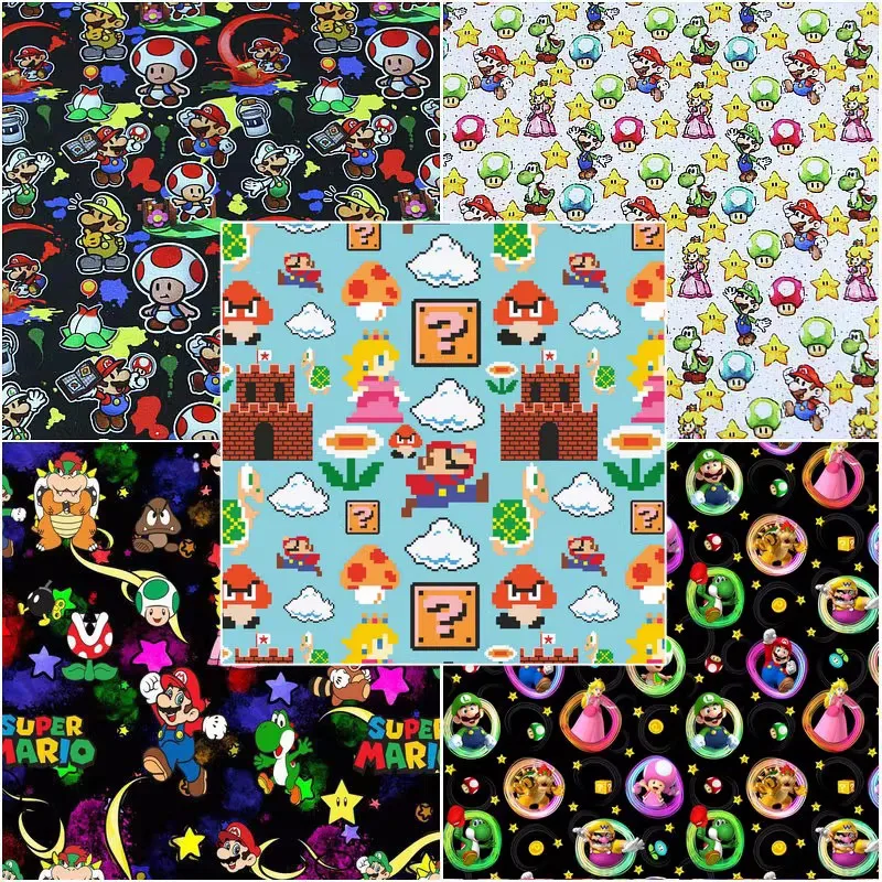 

140cm Width Cartoon Game Super Mario Bros. 100 Cotton Fabric for DIY Patchwork Textile Tissu Home Clothing Sew Material