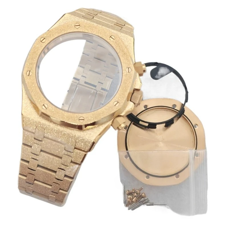 For 41Mm Dense-bottomed  Gold/rose Stainless Steel Case Strap, Sapphire Glass for Vk Quartz Movement