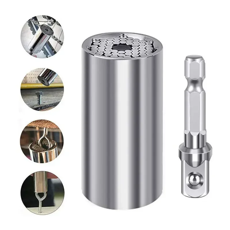 Multifunctional Silvery 7 to 19mm Magic Socket Multi Purpose Wrench Extension Rod Electric Hand Drill Screw Tool Set