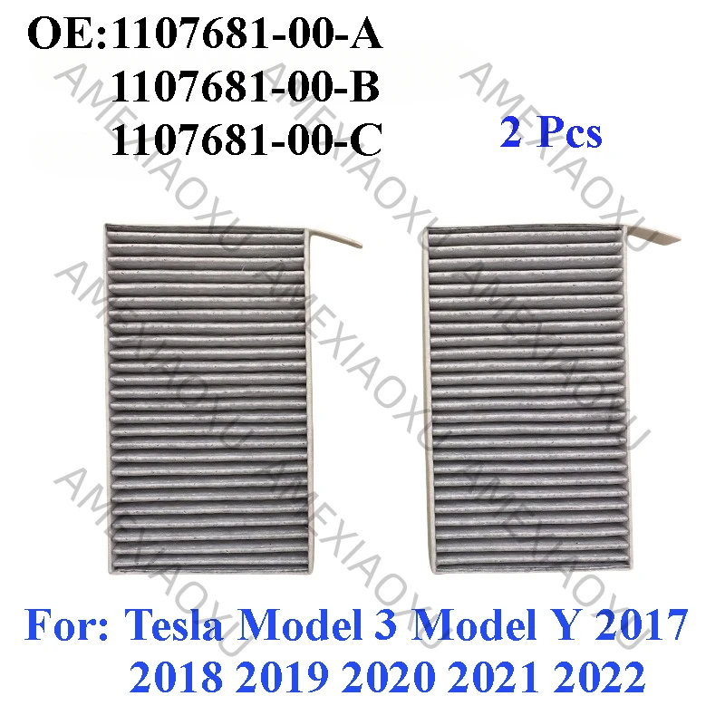 Для Tesla Model 3 Y 2017-2022: Салонный воздушный фильтр от пыльцы с активированным углем, аксессуары, номер детали 1107681-00-A