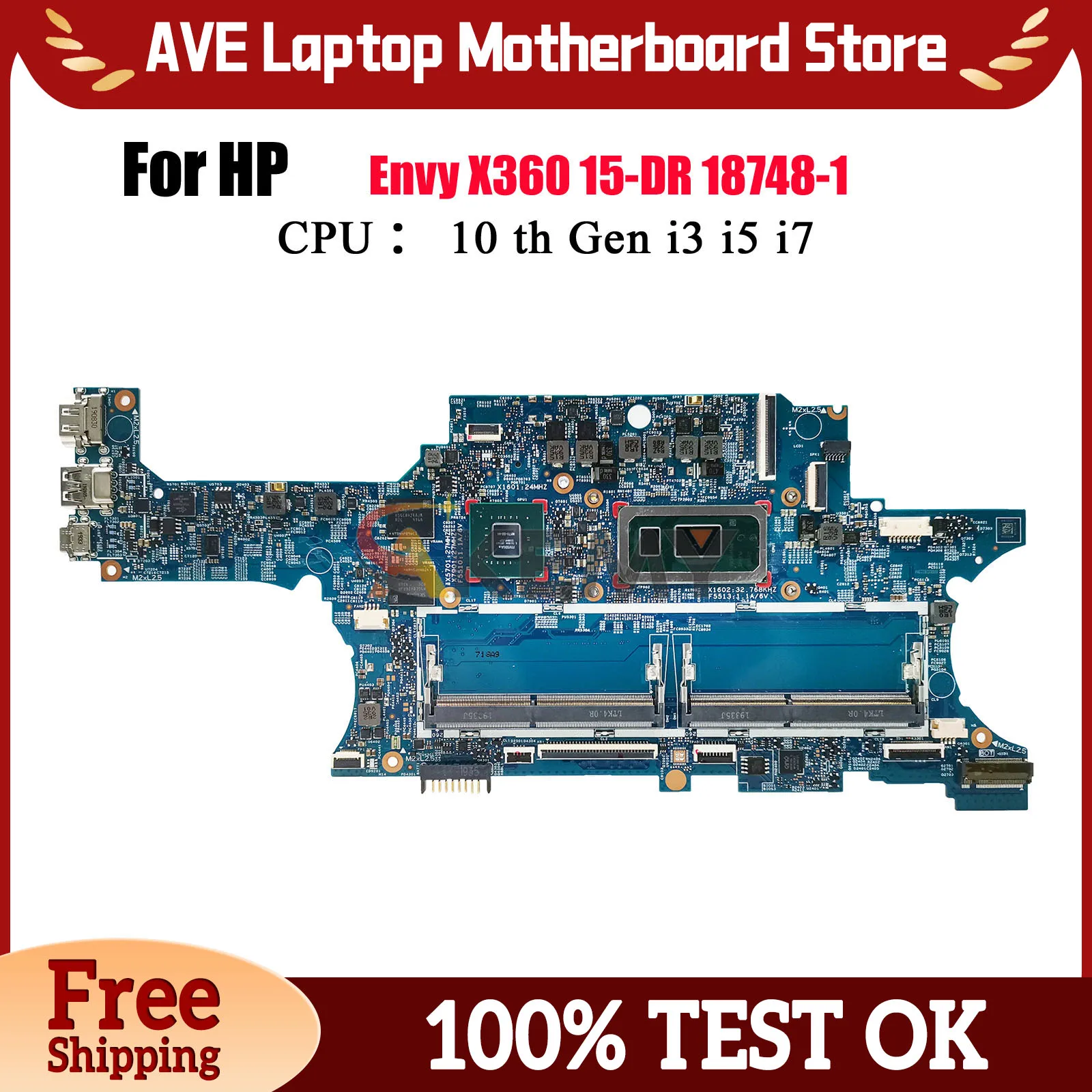 

18748-1 для ноутбука HP Envy X360 15-DR, материнская плата L63888-601 L63887-601 с процессором i5 i7 MX250 GPU DDR4, 100% полностью протестировано
