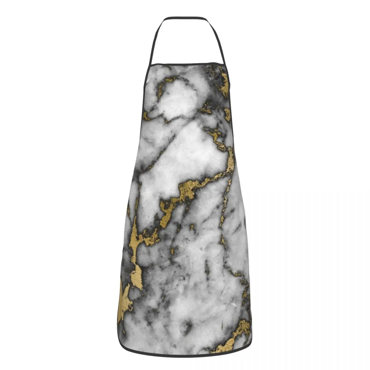 Grey Marble Gold Streaks Apron for Women Men Unisex Bib Elegant Marbled Texture Kitchen Cooking Tablier Cuisine Chef Painting