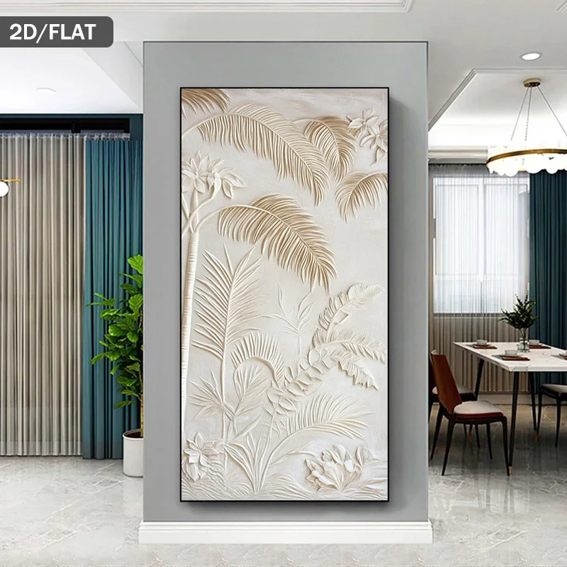 

2D Flat Modern Abstract Tropical Palm Leaf Canvas Wall Art Frameless Neutral Wall Art Canvas Painting Art for Living Room Decor