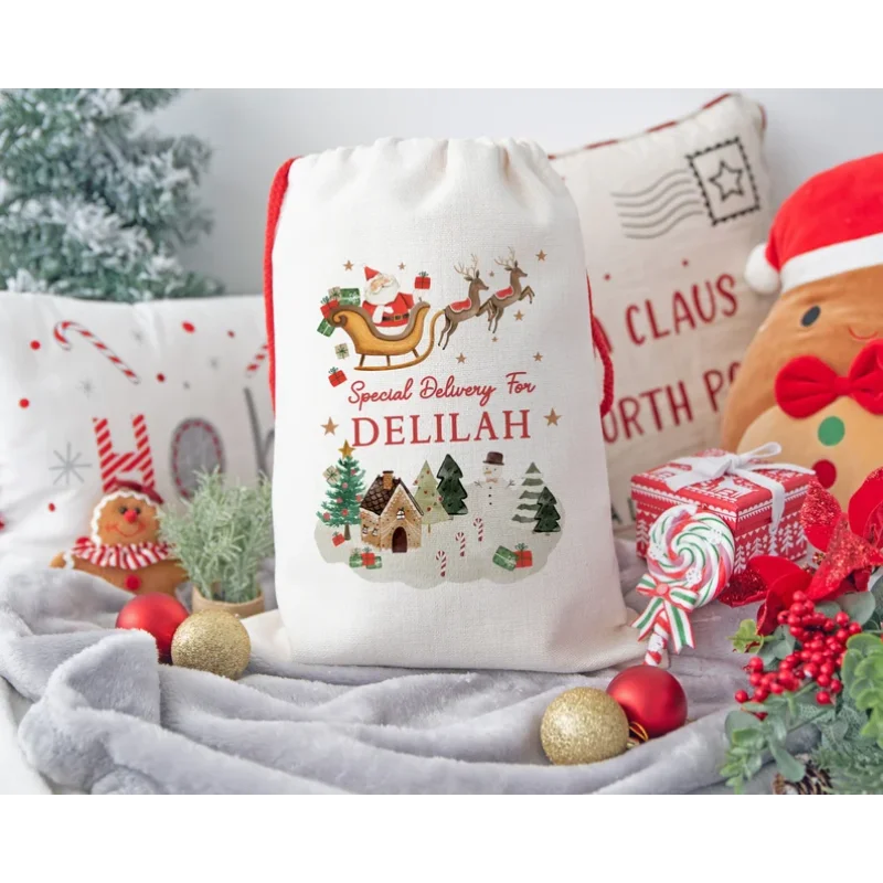 Personalised Santa Sack Custom Name Christmas Sack Eve Box Baby First Christmas Christmas Gift Bag Kids Toy Sack Gift Decoration