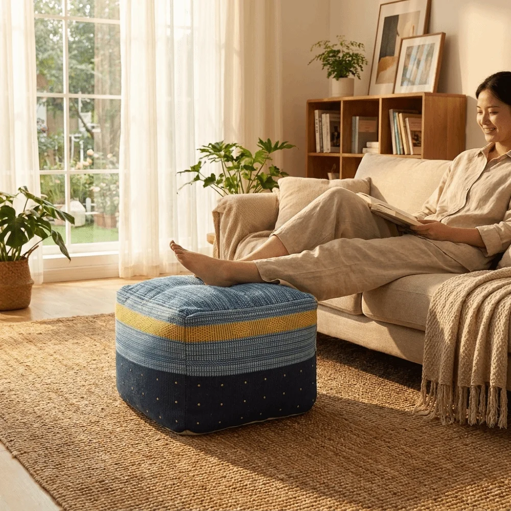 Comfortable Thick Footstool Cover Unstuffed Handmade Pouf Ottoman Large Capacity Nordic Clothes Storage Bag Office