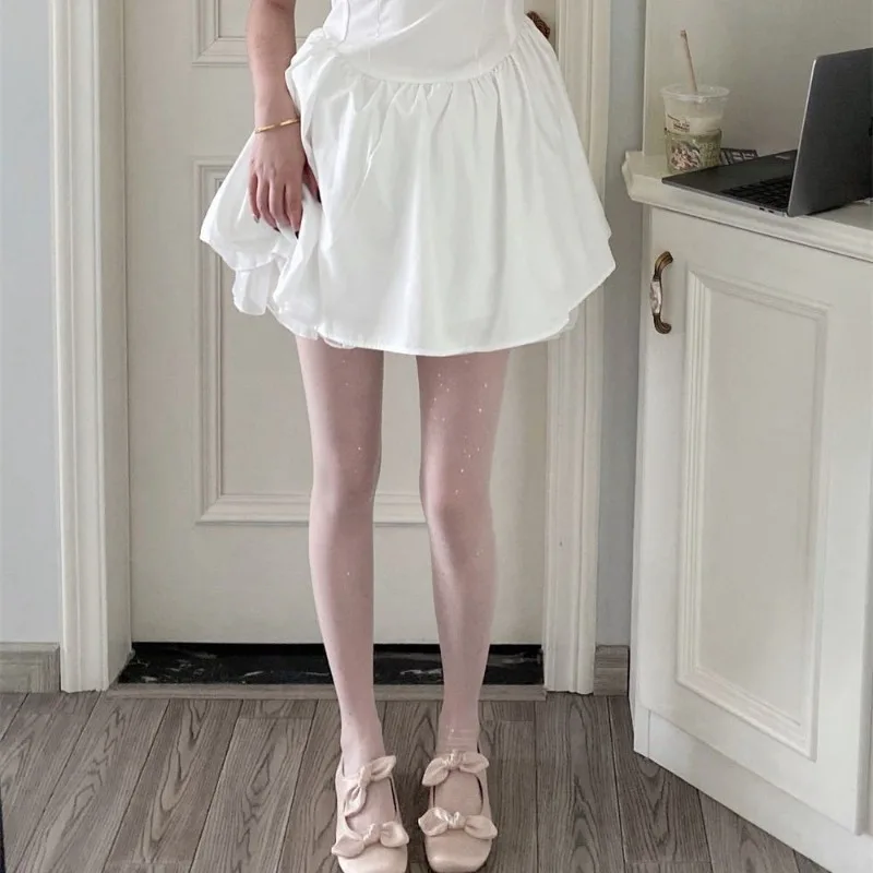 Balletcore شير الأبيض فتاة الجوارب النجوم لامع العناية بالبشرة جوارب طويلة المرأة رقيقة جدا بريق الجوارب الصيف لوليتا Legwear