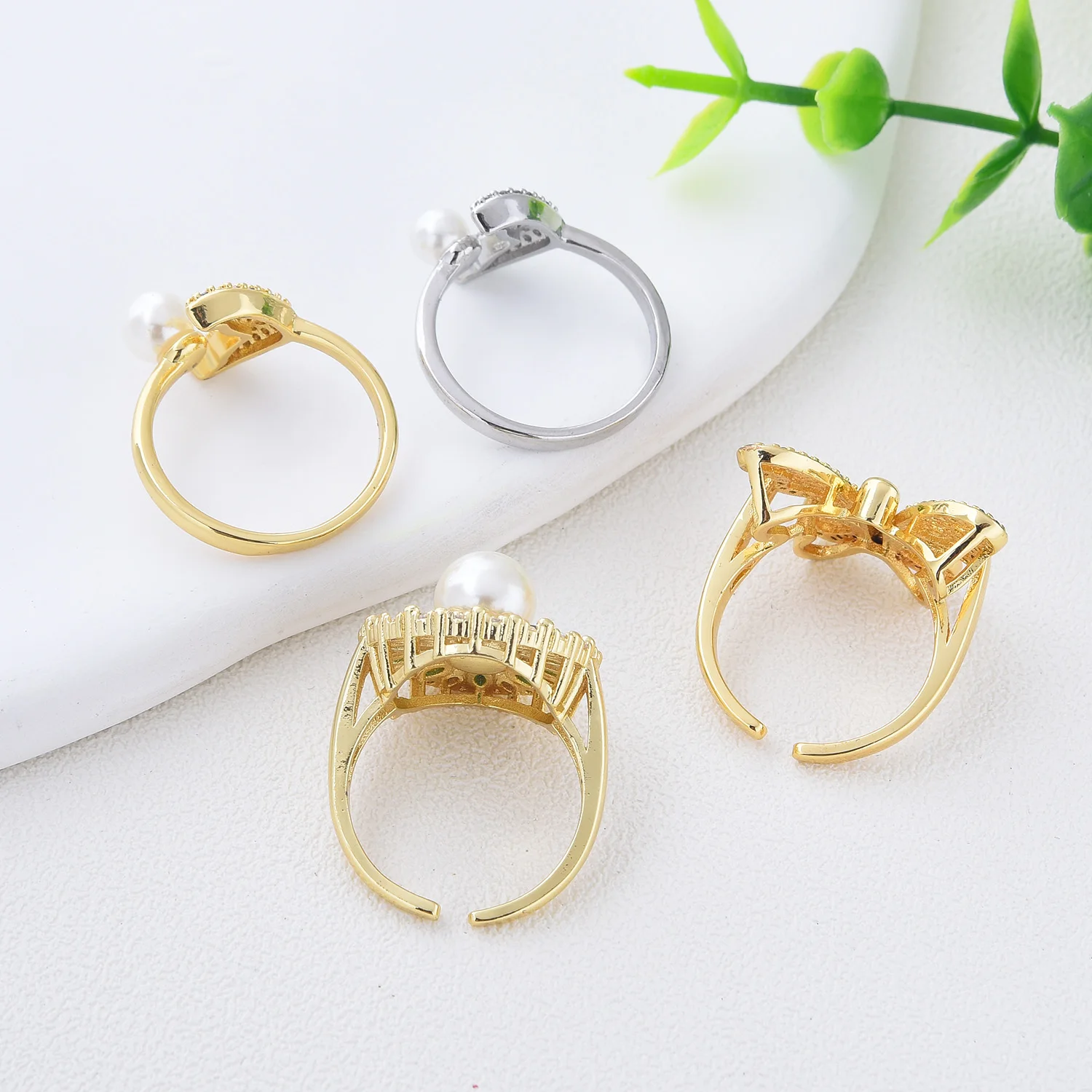 Fashionable Creative Plated Gold Copper Zircon Butterfly Flower Fish Tail Opening Ring Women Charm Jewelry
