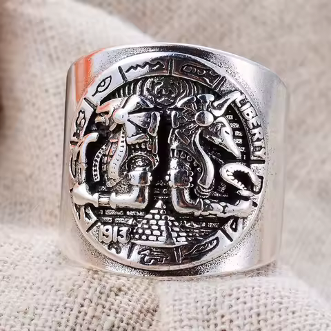 New Arrival Vintage Egyptian Mythology Horus &amp; Anubis Thai Silver Unisex Ring Jewelry For Women Man Gifts Never Fade