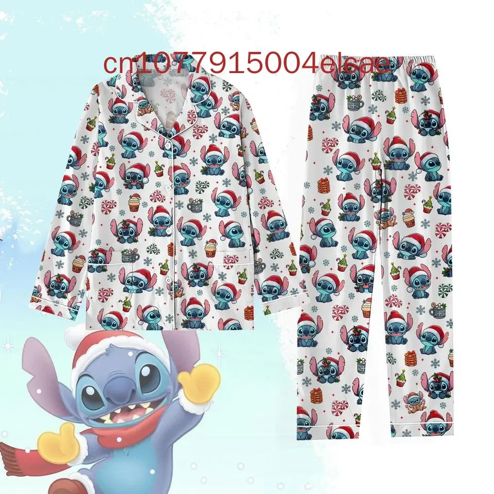 2024 New Snoopy Christmas Pajama Set Disney Casual Men\'s and Women\'s Long Sleeve Shirt Pajama Set