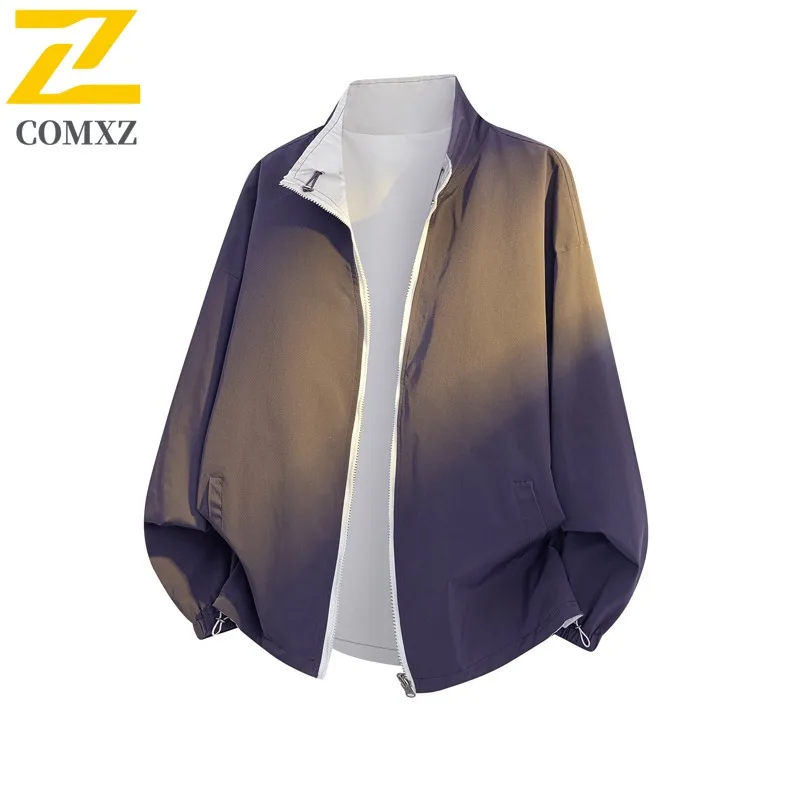 

COMXZ Men Jackets Leisure Turndown Collar Outdoor Hiking Lightweight Windbreaker Trendy Wear on Both Sides Windproof Autumn Coat
