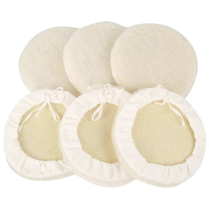 

6 Pieces of 7-Inch Wool-Like Plush Polishing Disc Bundled with Lace-Up Wool Polishing Set Wool Pad Buffer Polishing