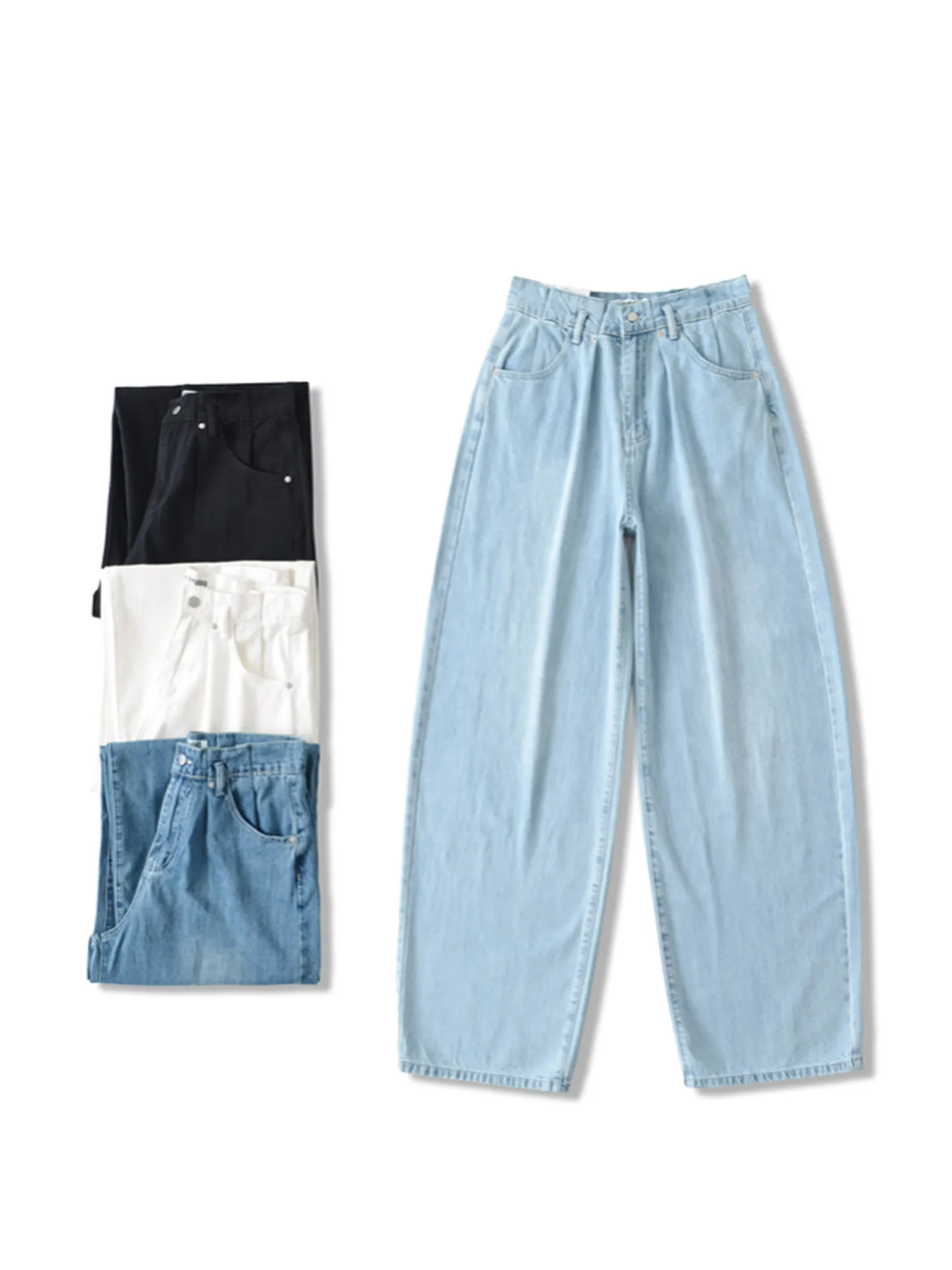 بنطلون جينز أمريكي عتيق عالي الخصر وواسع الساق بطول الأرض وخصر ip Waed جينز فضفاض بتأثير التخسيس متعدد الاستخدامات غير رسمي Ne Tr...