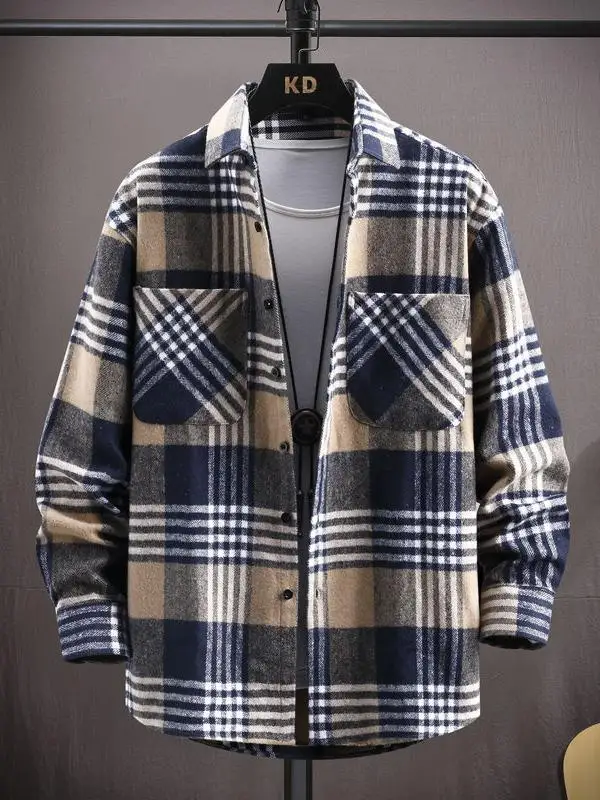 

Classic Men's Plaid Long Sve Cotton irt Casual All-Match Jaet Autumn Winter Warm Thiened M Outerwear Coat