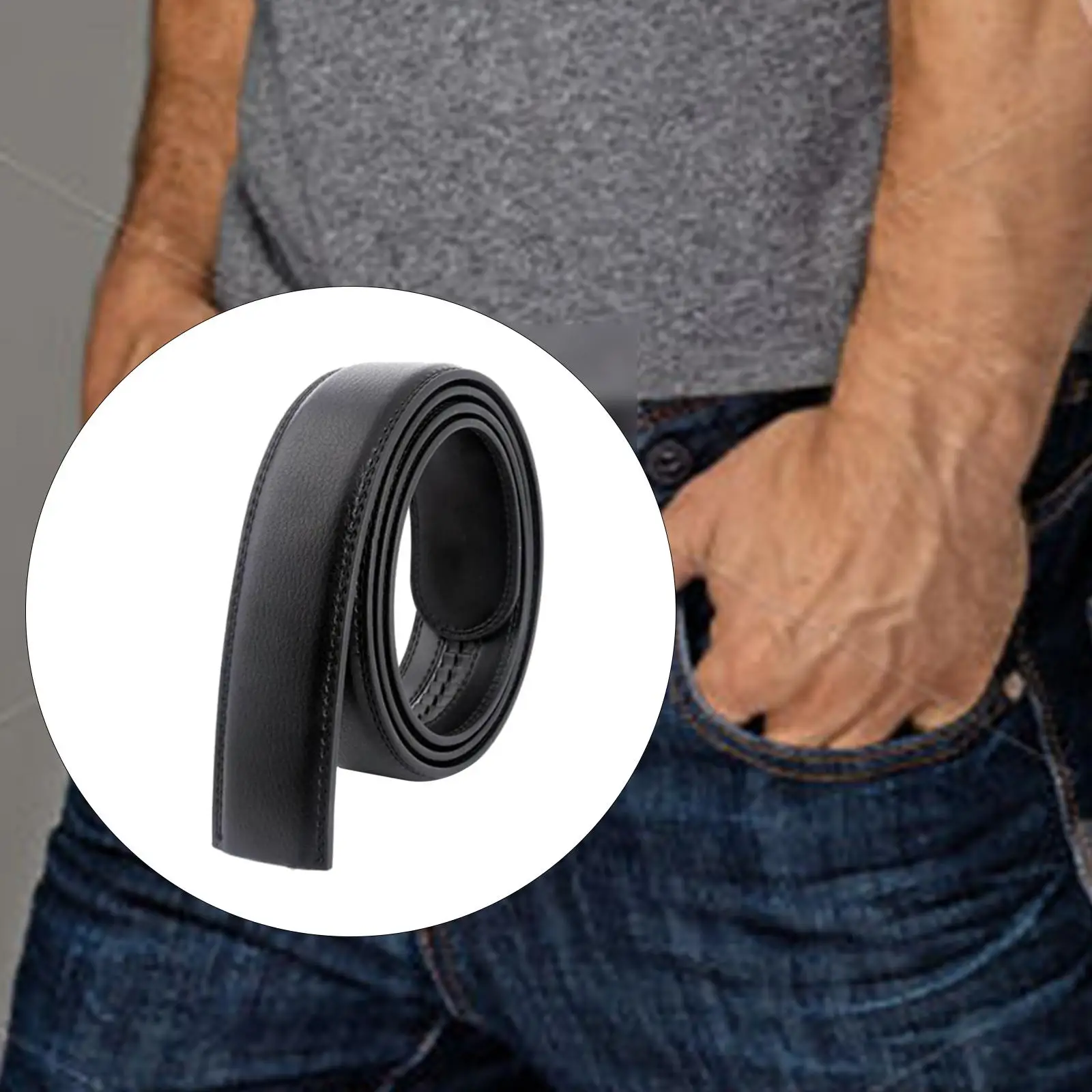 أحزمة رجالي عادية حزام من الجلد الطبيعي بدون إبزيم بديل حزام الموضة للجينز والبنطلون