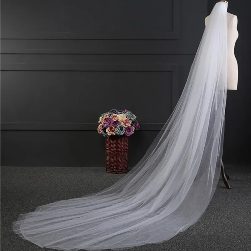 Bridal Veil Long White/Ivory Simple Bridal Veil With Comb Cathedral Veil for Bride velo de novia Cheap Wedding Accessories 300cm