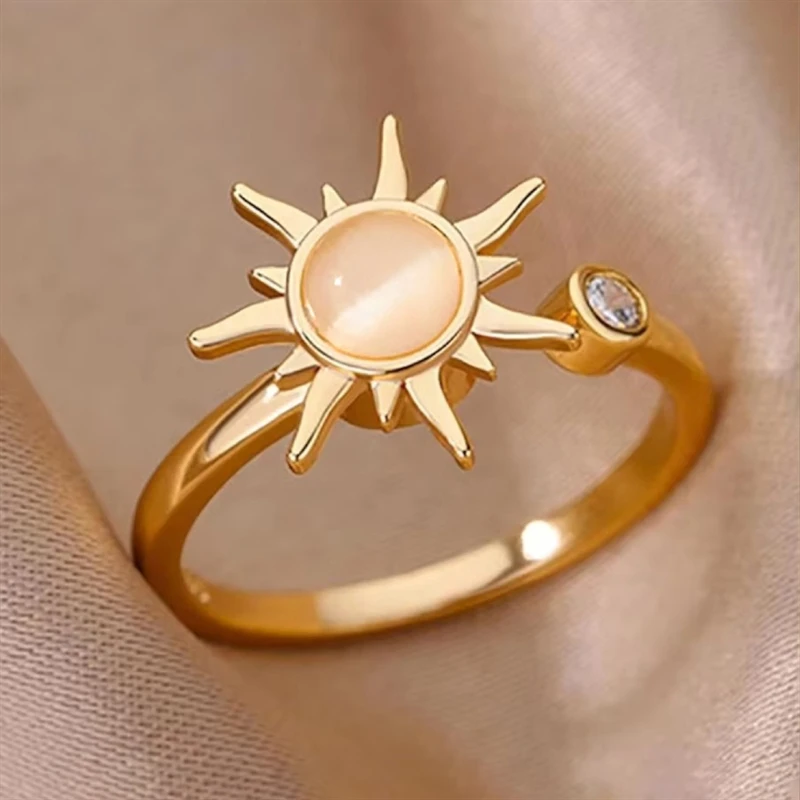 Huitan Einfacher, verstellbarer Sonnenring für Frauen, vielseitiges, täglich tragbares Accessoire, goldfarben/silberfarben, Schmuck für Frauen