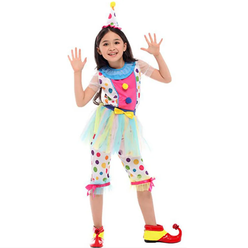 Macchie colorate ragazze circo pagliaccio Cosplay bambini bambini Halloween Joker drill Costume carnevale Purim parata gioco di ruolo vestito da partito