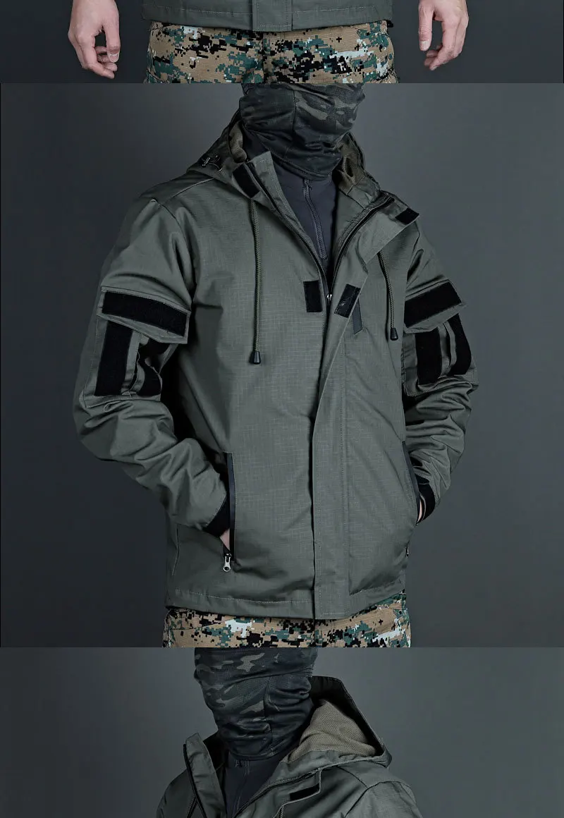 Taktischer Trenchcoat für Herren, Winter, wasserdicht, winddicht, Tarnjacke, Outdoor-Training, Assault, Militärmantel, warm – Detail 10