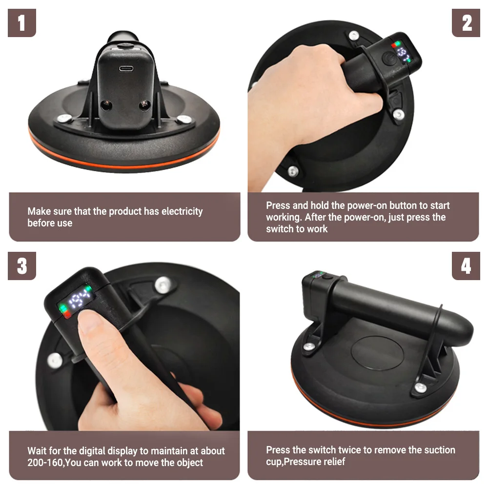 8Inch Electric Vacuum Suction Cup 200kg Load Capacity With Ergonomic Grip For Glass Handling & Tile Installation Construction