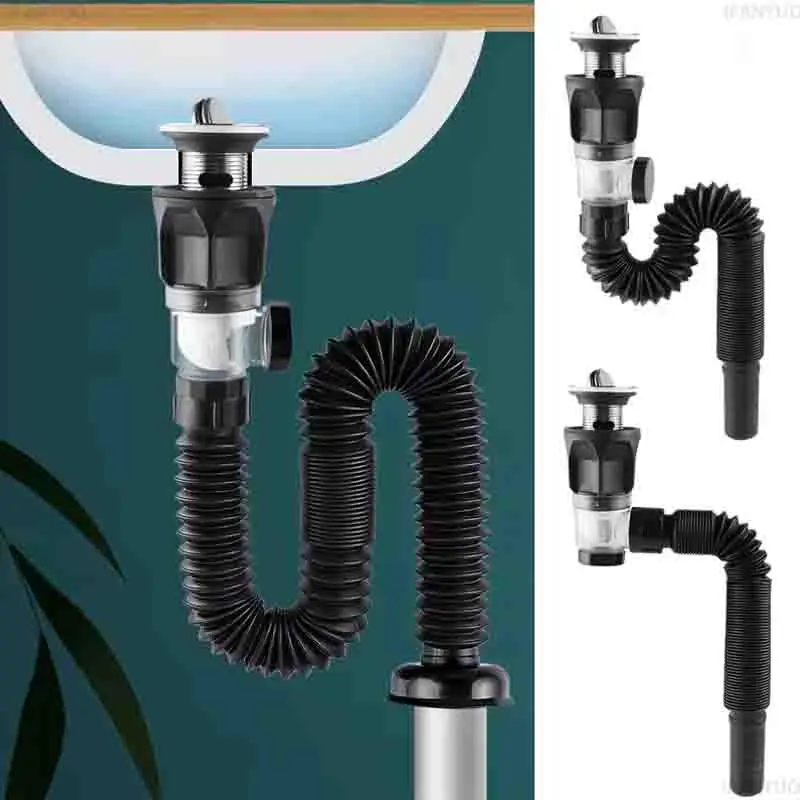 Juego de tuberías de desagüe para fregadero de cocina y baño con colador de pared, cesta y accesorio de drenaje a prueba de olores de acero inoxidable