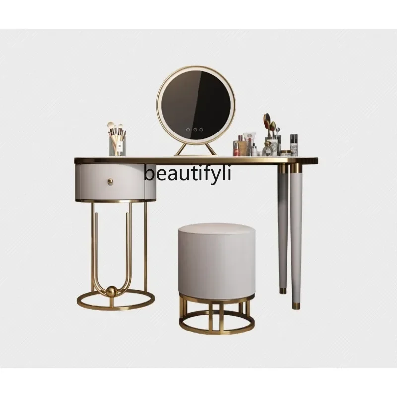 

FG10Elegant Stone Plate Light Luxury Modern Minimalist Bedside Mirror with Light Household Cosmetic Cabinet Dressing Table
