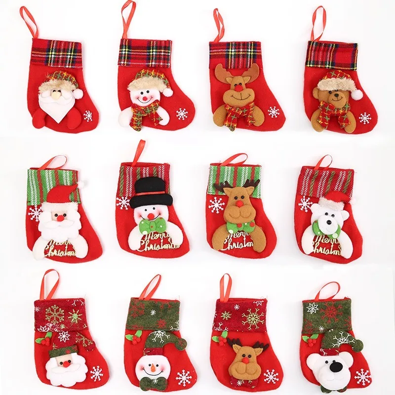 

Christmas Tree Hanging Mini Stockings Decoration Small Candy Gift Bag Santa Claus Snowman Reindeer Bear Decorative Socks