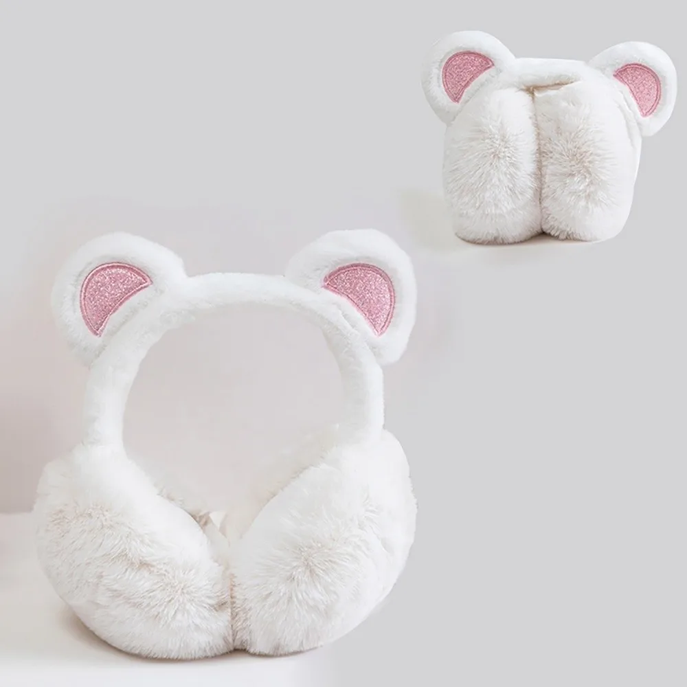 Fashion Plush Sequins Bear Ear Earmuffs Anti-Freeze Thickened Ear Cover Keep Warm Foldable Ear Warmer for Women Girls