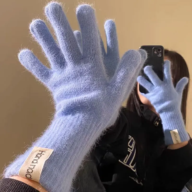 ถุงมือไหมพรมสีพื้นแบบสัมผัสหน้าจอแฟชั่นสำหรับผู้หญิง ถุงมือฤดูหนาว ถุงมืออุ่น ถุงมือทำงานสีพื้น ถุงมือฮาราจูกุสำหรับผู้หญิง