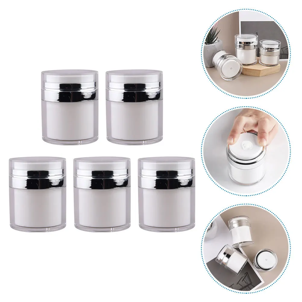 

5 Pcs Vacuum Cream Jar Empty Lotion Bottles Dispenser Press Pump Plastic with Container for Liquids Multipurpose Moisturizer