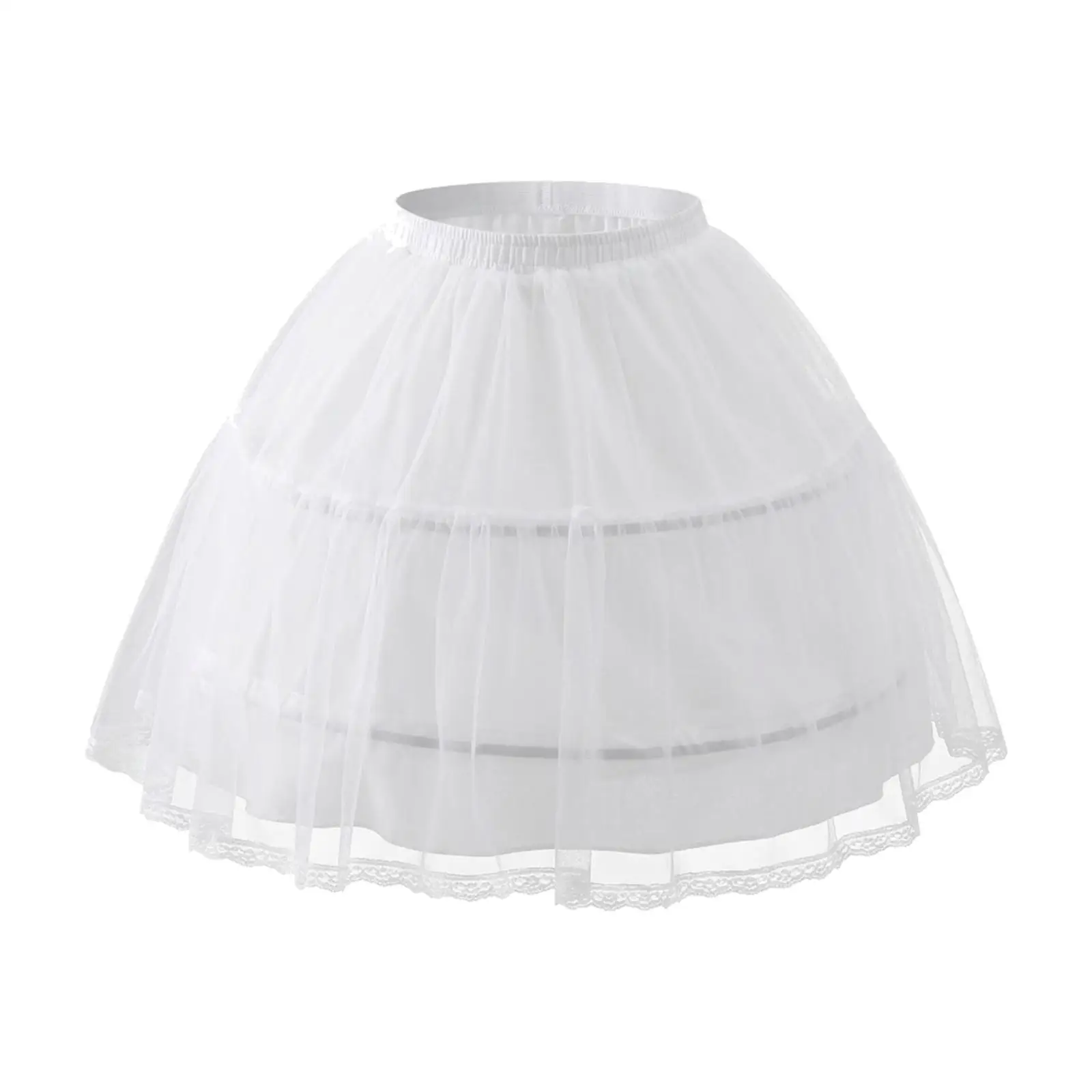Lolita Dress Petticoat Tulle Underskirt Boned Mesh Two Tier 42cm Elastic Waistband for Stage Costume Daily Formal Wear