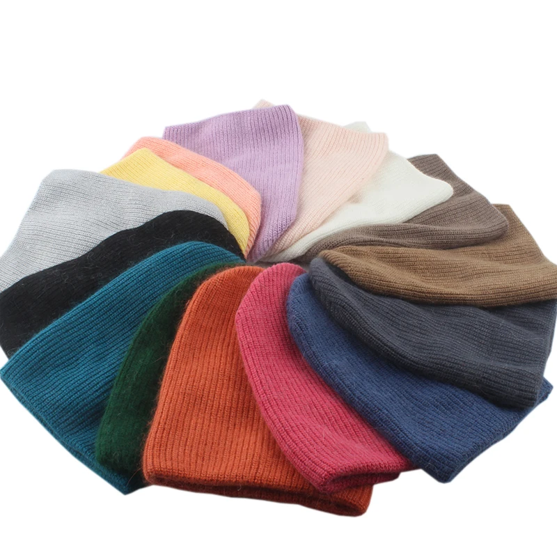 2022 New Winter Real Rabbit Fur Knitted Hat For Women Bonnets Autumn Warm Skullies Beanies Double Layers Cover Head Cap