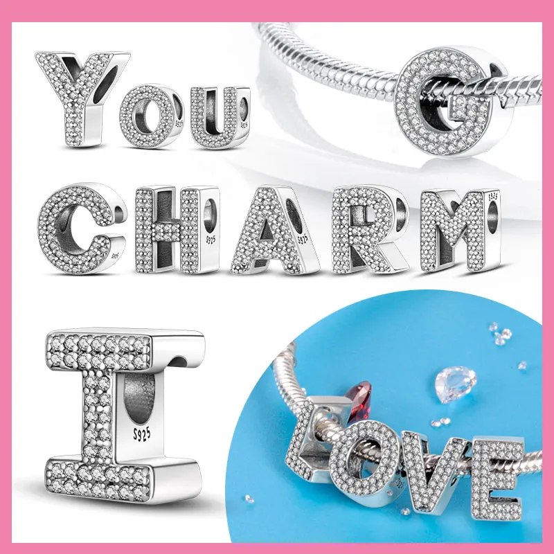 Charms Fit Original Bracelet A-Z Alphabet Charms Beads 925 Sterling Silver 26 Letters Charm for Women Girl DIY Fine Jewelry Gift
