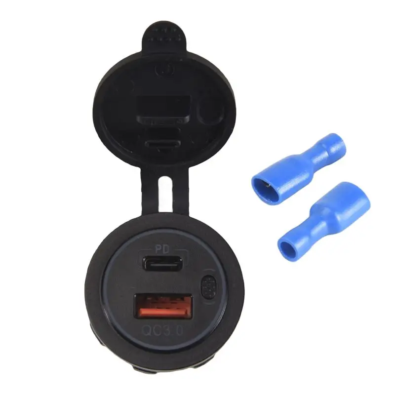 Excellent-12V-24V 48W USB Outlet Waterproof Socket PD And QC3.0 USB Port With LED Voltage For Car Truck Golf Cart