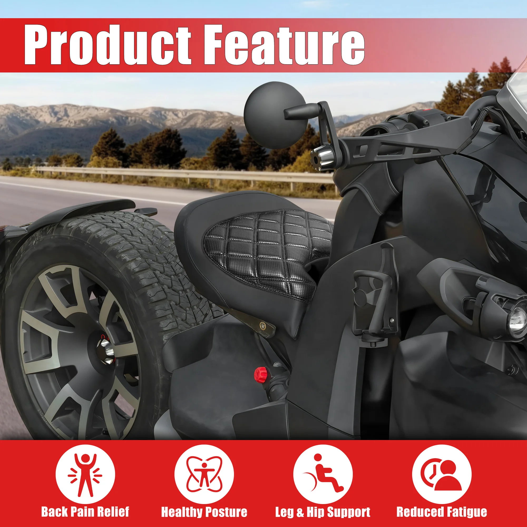 

High Quality Black Leather Comfort Seat with Rhomboid Stitch – For Can-Am Ryker 600/900/Rally 2019-2023 – Motorcycle Seat
