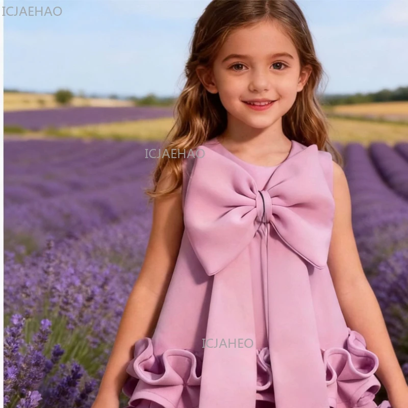 Girls Party Dress 3D Floral Elegant Bow Birthday Childrens Celebration Evening Wear Eid Gifts Performance Gown Pageant Formal