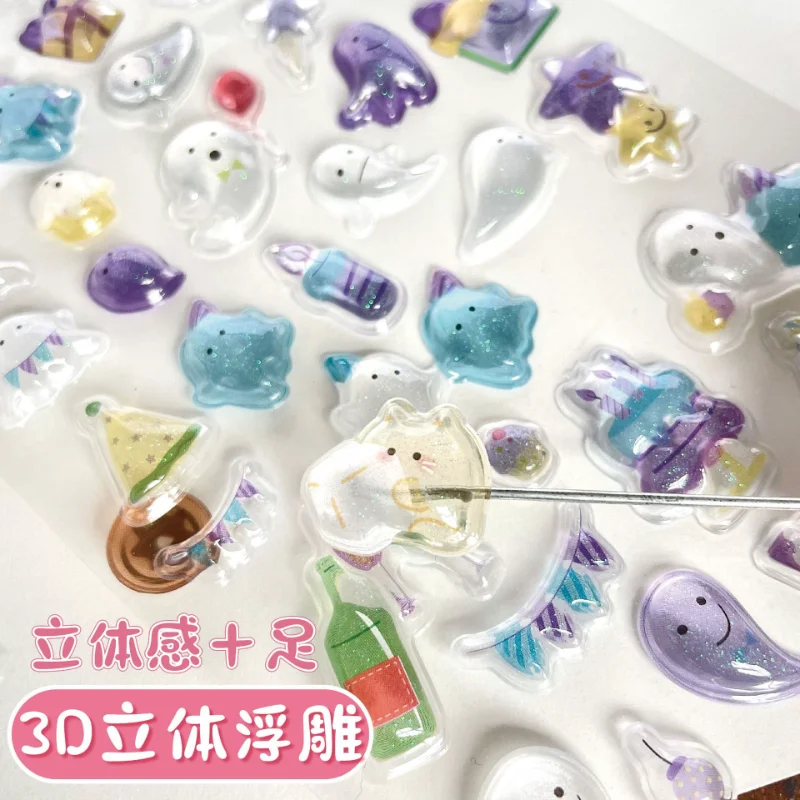 1Pc Kawaii Cartoon Jelly 3D Relief Sticker Cute Fun Kid DIY Crystal Stickers for Scrapbook Journal Planner Stationery Decoration
