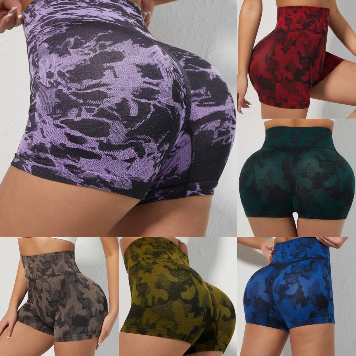 AliExpress NONE Fashion seamless camouflage fitness high-waisted sports shorts, which can be worn as an outer layer as base cycling pants.